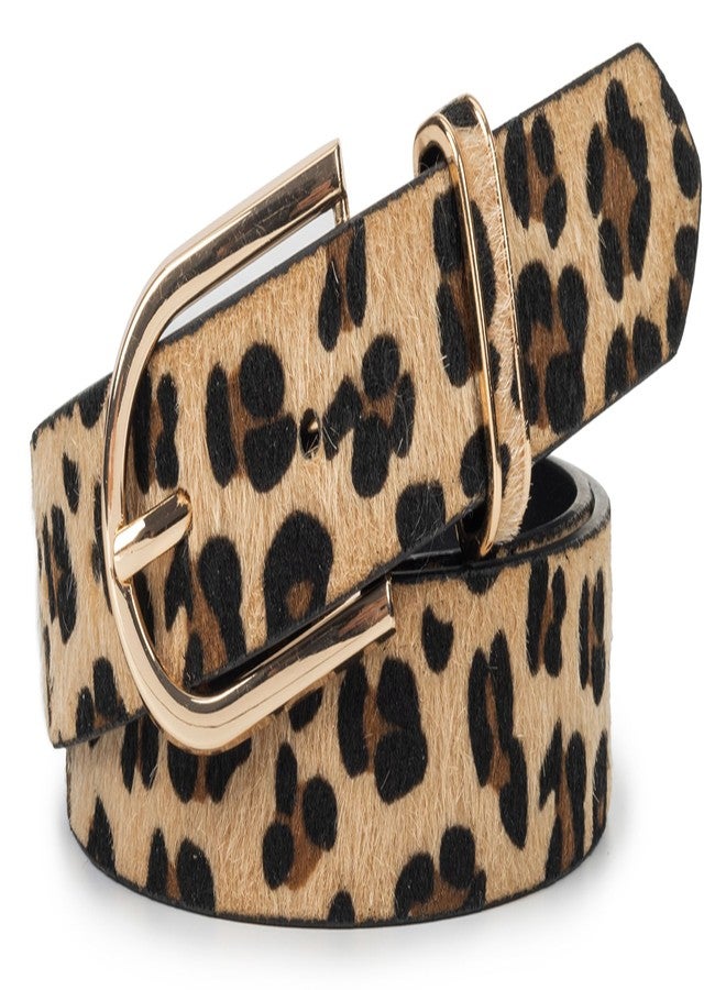 Vikodah Women's Belt Vintage Faux Leather Leopard Long Hair Waist Buckle Belts Waistband Fur-like for Dress Jeans - Image 1